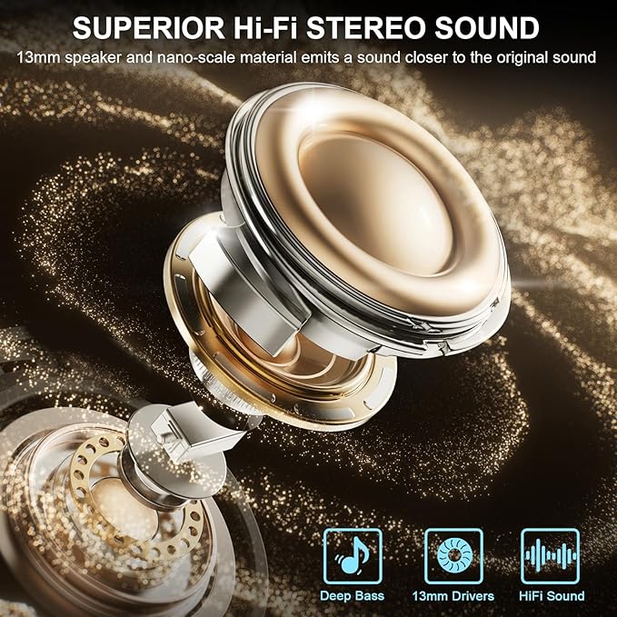 Wireless Earbuds Bluetooth 5.4 Headphones Noise Cancelling, 40H Playtime Bluetooth Ear Bud with Dynamic Drivers Stereo, Sports Earphones Wireless with LED Power Display for Laptop Pad Phones