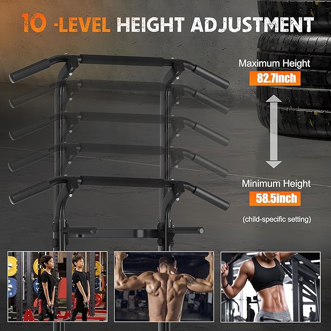 SogesHome Power Tower Pull Up Bar and Dip Station Adjustable Height Dip Stand Multi-Functional Strength Training Fitness Workout Station