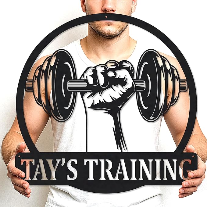 Personalized Gym Sign Custom Metal Workout Room Wall Art, Home Fitness Center Powerlifting Garage Decor, Motivational Gift for Women, Men, Dad, Papa, Grandpa, Mother, Sister, Girls, Family Steel