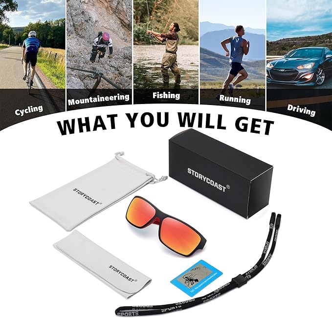 STORYCOAST Polarized Sports Sunglasses for Men Women Unbreakable Frame Cycling Fishing Driving