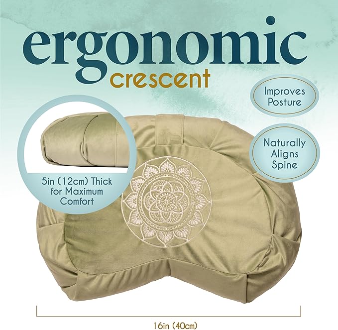 Florensi Meditation Cushion - Comfortable Floor Pillow - Traditional Tibetan Meditation Pillow with Beautiful Velvet Cover - Large Floor Cushion Seating for Adults - Premium Yoga Buckwheat Bolster