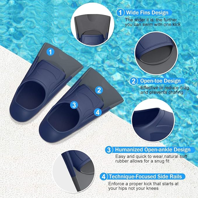 Gintenco Swim Fins, Kids Swim Training Fins for Lap Swimming, Travel Size Flippers with Mesh Bag, Silicone Swimming Fins for Kids Teens Adults Women Men