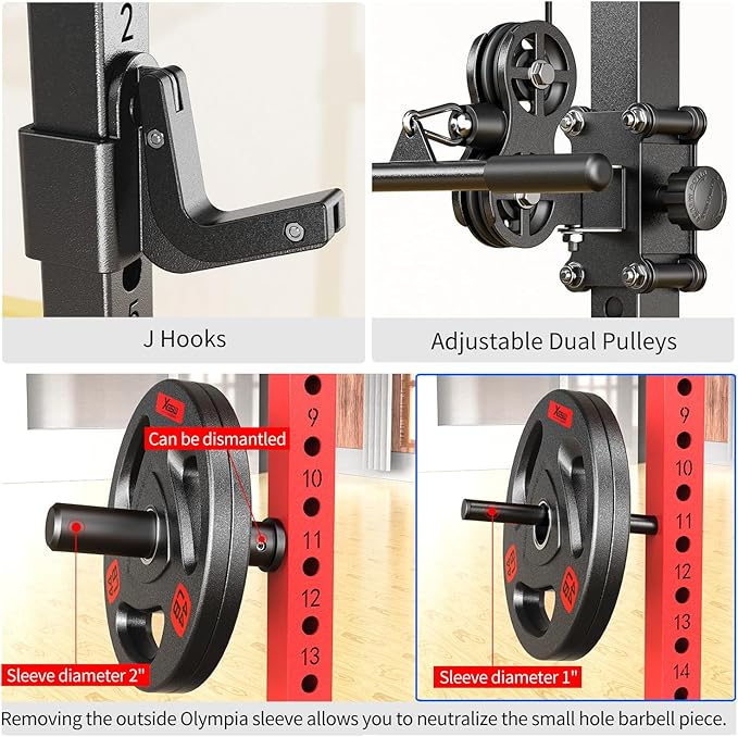 Power Cages Multi-Purpose Squat Rack with Cable Crossover System, Matching Weight Bench, Olympic Barbell Weight Set for Garage and Home Gyms