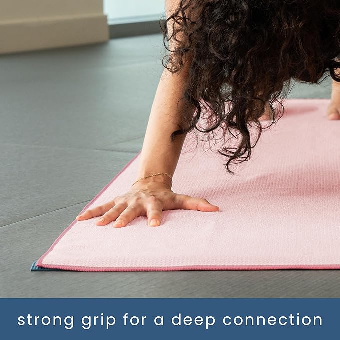 S&T INC. Yoga Mat Towel with Non-Slip Grip, Enhanced Silicone Grip, Soft and Absorbent for Gym, Pilates, and Hot Yoga Mat, 2 Pack, 24 inches x 72 inches, 340GSM, Pink and Grey