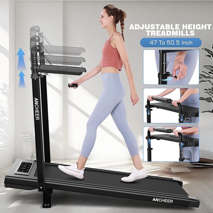 ANCHEER Walking Pad Treadmill with 12% Incline&Adjustable Height, 4 in 1 Under Desk Treadmills with Desk Workstation, Foldable Treadmill for Home 300lb,3 Type Control