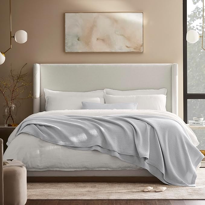 BOLL & BRANCH Dream Bed Blanket - Twin/Twin XL, Sky - Luxury 100% Organic Cotton - Soft, Lightweight and Breathable - Cloud-Like Touch