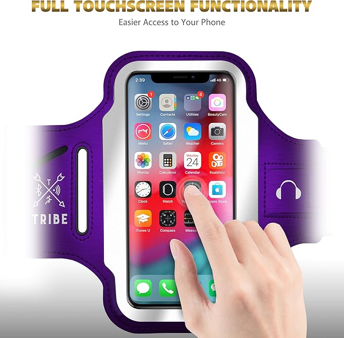 TRIBE Running Phone Holder Armband. iPhone & Galaxy Cell Phone Sports Arm Bands for Women, Men, Runners, Jogging, Walking, Exercise & Gym Workout. Fits All Smartphones. Adjustable Strap, CC/Key Pocket