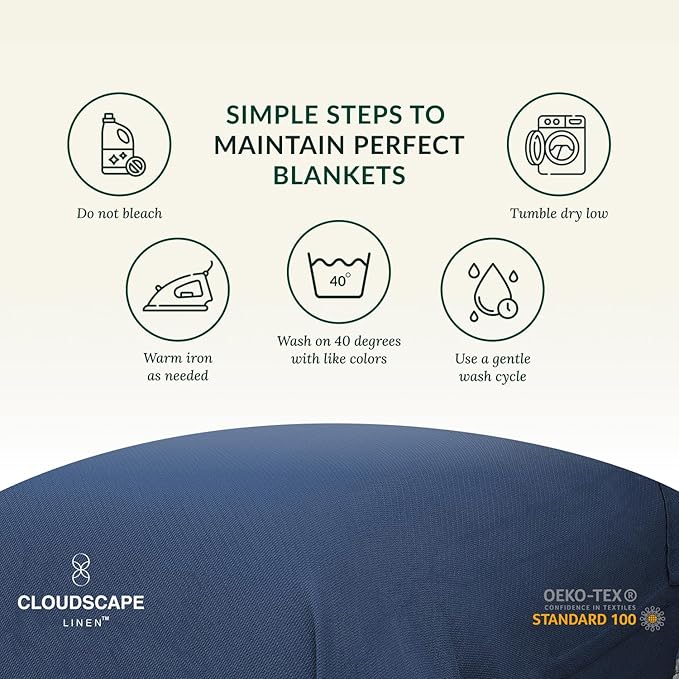 Cloud Scape Linen Herringbone Cotton Throw Blanket for Couch, Bed,Sofa, Home Decor, Soft, Lightweight, All-Season Bed Blanket, 50 x 70,Ensign Blue