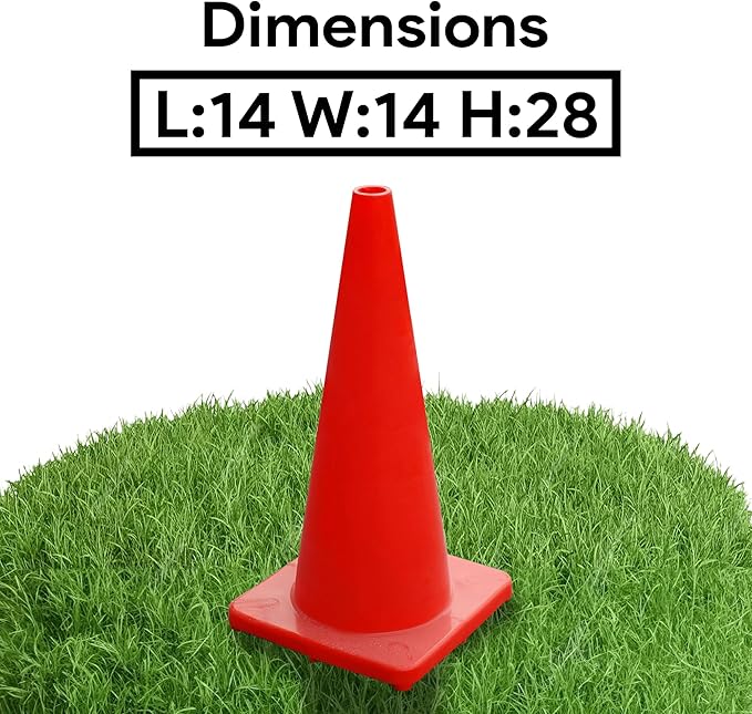 6, 9, 12, 18, 28 Inch Sports Training Traffic Cones - Durable Orange Cones for Soccer, Football, Basketball, Agility Drills, Parking, Safety, Road Use (Set of 12)