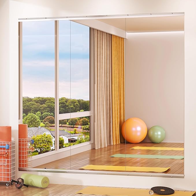 Hasipu Home Gym Mirror 55" L x 21" W - 3PCS Large Full Body Mirror for Yoga, Wall-Mounted Mirrors for Fitness, Garage, Dance Studio, 0.16in Tempered Glass Frameless