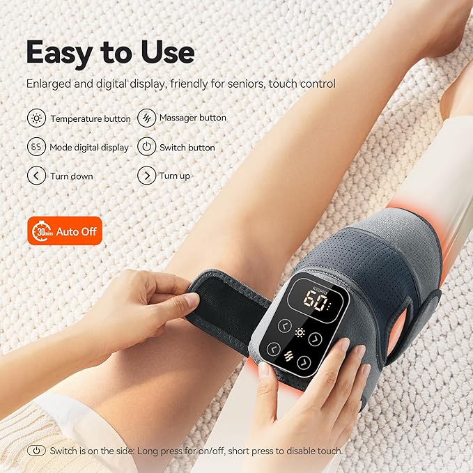 Cordless Knee Massager with Heat Vibration for Pain Relief, MAXwarm 4.0[2025 Upgraded] - Electric Heated Knee Brace with 5 Heat Levels and 3 Massage Mode, Gifts for Men Women (Grey, Single)