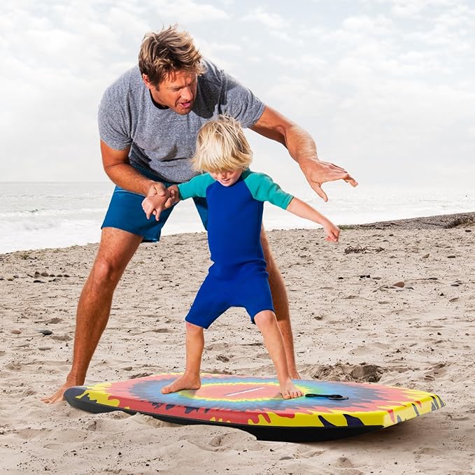 Goplus 41''/37''/33'' Lightweight Body Board for Beach, Surf Board with EPS Core, XPE Deck, HDPE Slick Bottom, Wrist Leash, Bodyboard for Kids Adults Surfing