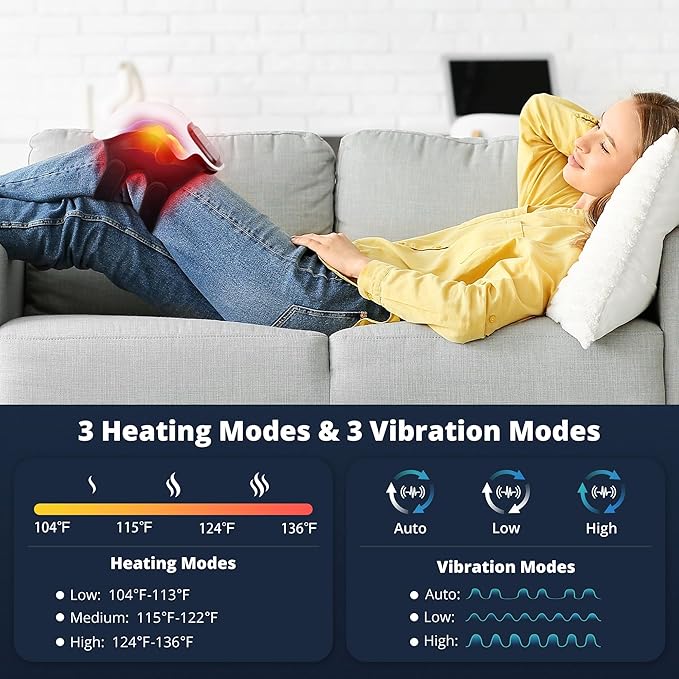 Medcursor Knee Massager with Heat, Cordless Heated Knee Massage for Pain Relief with 3 Heating Levels, 3 Vibration Modes, LED Screen, Adjustable Straps, Gift for Men and Women