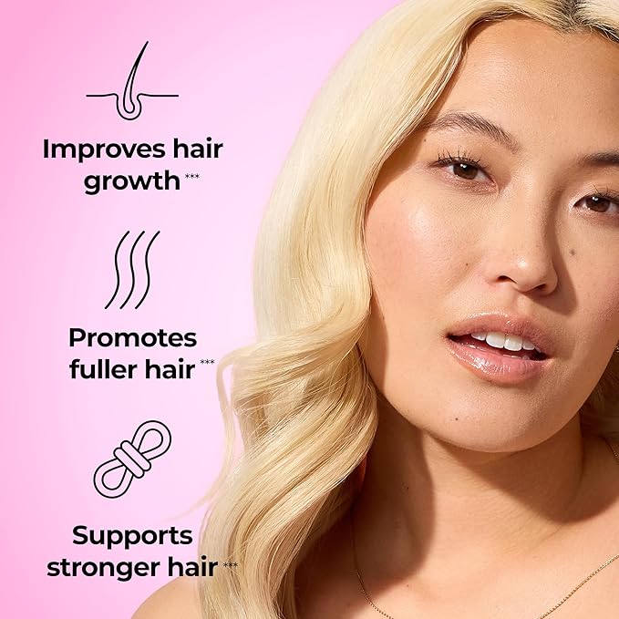 HUM Hair Strong - Daily Gummies with Biotin to Improve Hair Growth - Fo Ti, Folic Acid, Zinc, Vitamin B12 & PABA to Support Healthy Hair, Skin and Nails for Women and Men (60-Count)