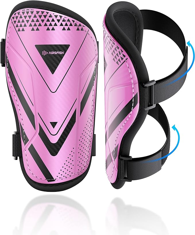 Shin Guards Soccer Kids Youth, CE Certified Airsfish Shin Guard Protection Gear for 2-18 Years Old Boys Girls Teenagers High Impact Resistant Breathable Comfortable 1 Pair 4 Sizes