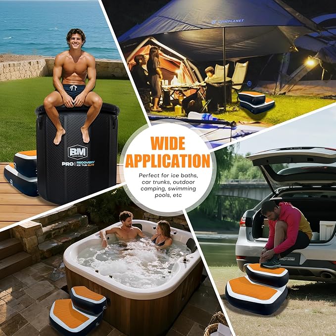 Inflatable Step for Cold Plunge Tub, EVA Non-Slip Drop Stitch Ice Bath Accessory, Detachable 2-Piece Tier Design, Portable Stairs for Ice Plunge, Fits Most Inflatable Ice Tubs