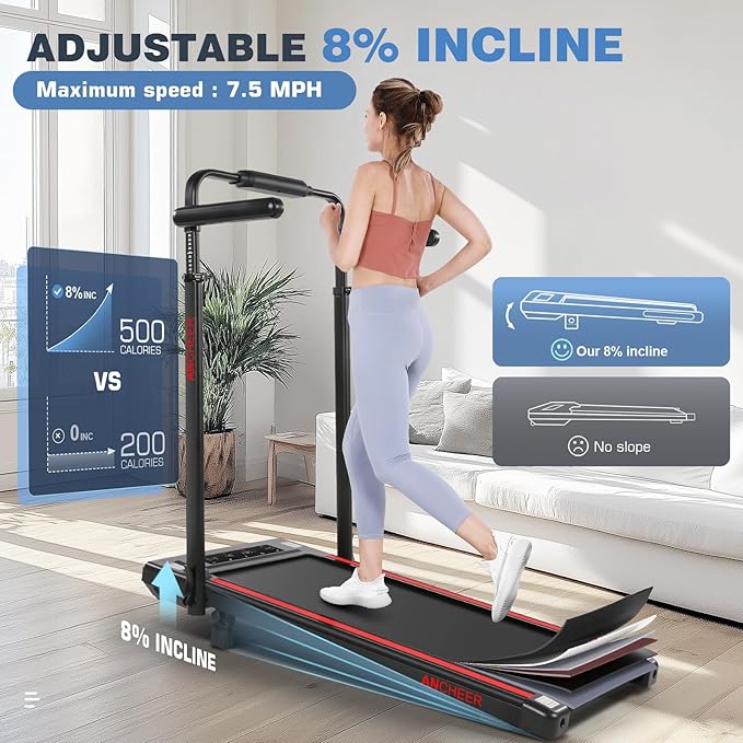 ANCHEER Walking Pad Treadmill with 12% Incline&Adjustable Height, 4 in 1 Under Desk Treadmills with Desk Workstation, Foldable Treadmill for Home 300lb,3 Type Control