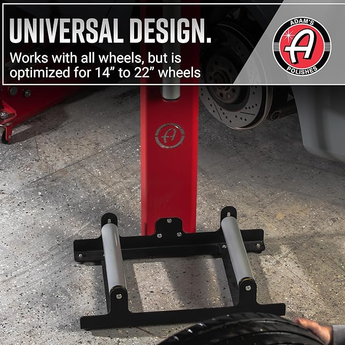 Adam's Polishes Rolling Wheel Detailing Stand - Wheel & Tire Car Detailing Roller for Cleaning, Ceramic Coating, Applying Tire Shine & Car Wheel Wash | Garage Accessory for Detailers