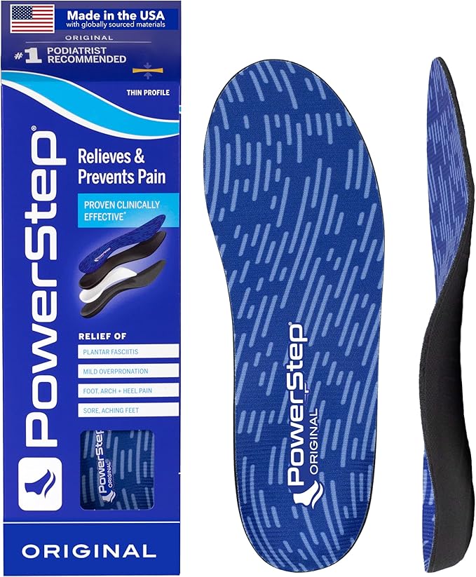 PowerStep Original Insoles - Arch Pain Relief Orthotics for Tight Shoes - Foot Support for Plantar Fasciitis, Mild Pronation and Foot & Arch Pain - Shoe Inserts for All - Made in The USA (M 16+)