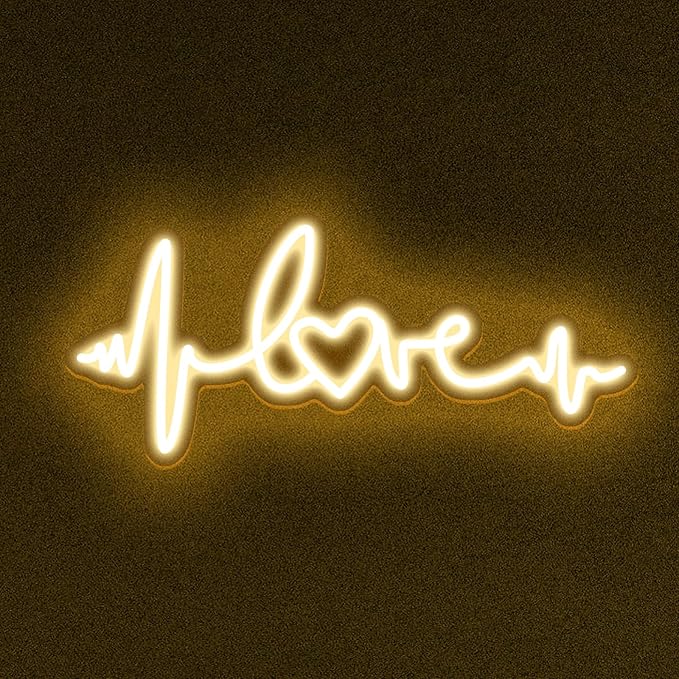 Love Neon Signs LED Heartbeat Shape Night Lights Sign for Wall Decor USB Power Swith Light up Sign for Man Cave Home Room Christmas Club Valentines' Day 5v (18.11"X7.87")