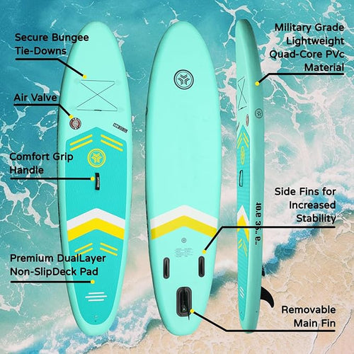 10.6”32“6 Premium Inflatable Stand Up Paddle Boards with Durable SUP Paddle Board Accessories Wide Stable Design Includes Backpack Required Parts Non-Slip Comfort Deck for Youth & Adults