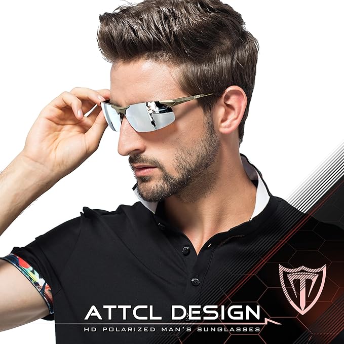 ATTCL Men's Sports Polarized Sunglasses Men for Driving running Fishing Golf - UV Protection Sun glasses Metal Frame