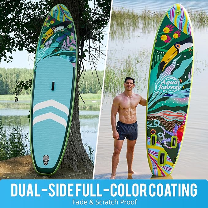 10'6"Inflatable Stand Up Paddle Board Ultra Portable-Lightweight & Stable|All-in-One Kit w/Aluminum Paddle, Dual-Action Pump & Backpack|Lakes & Oceans Ready for Family Recreation by Aquajourney