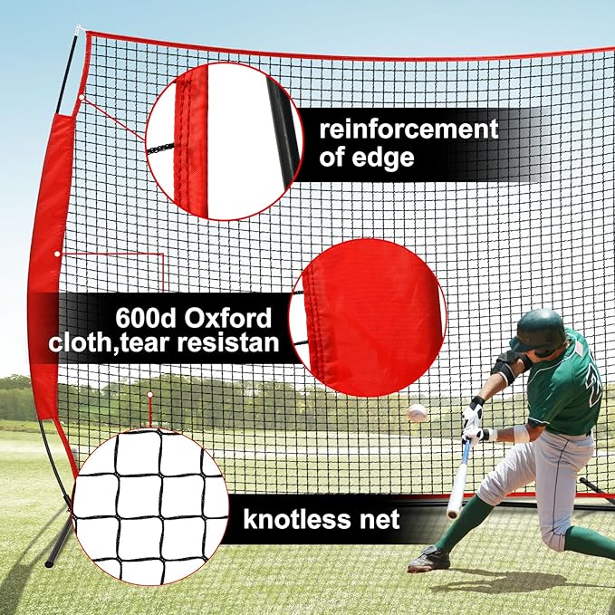 7x7/16x10/20x10ft Ball Backstop Net,Fix Ball Stop Net by 4 Spike&2 Sandbag,Sports Net Barrier with Handbag,Lacrosse Net Backstop for Softball,Basketball,Hockey Train,Baseball Net Barrier for Backyard