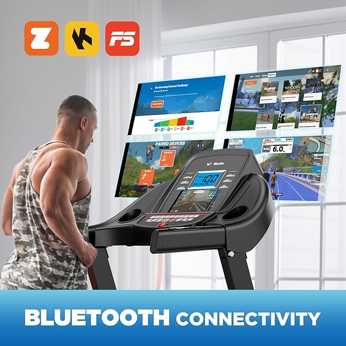 4.0HP Treadmill with 15% (8.5°) Auto Incline, 300LBS Capacity, 10 MPH Speed, 50''x18'' Wide Belt, APP, Bluetooth, Folding Treadmills for Home with 64 Programs, Pulse Monitor, BMI Calculation