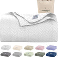 Cloud Scape Linen Herringbone Cotton Throw Blanket for Couch, Bed,Sofa, Home Decor, Soft, Lightweight, All-Season Bed Blanket, 50 x 70, White