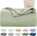 Cloud Scape Linen 100% Cotton Queen Size Blanket, Herringbone Pattern, Lightweight Summer Blanket,Best Gifts for Women, fits Full Size Bed, 92 x 92, Seafoam Green
