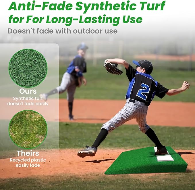 4" Pitching Mound, Baseball Pitcher's Mound with Carry Handle and Regulation Pitching Rubber, Baseball Pitching Training Equipment 30x30x4 Inch for Indoor and Outdoor