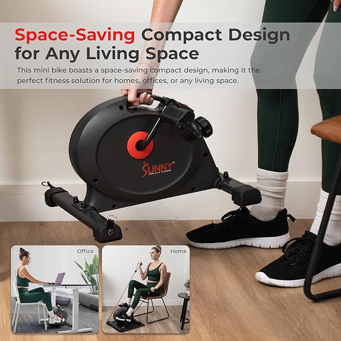 Sunny Health & Fitness Smart Under-Desk Bike Exerciser, Low-Impact Cardio Cycling Equipment for Home/Office, Mini Paddler for Arm/Leg Mobility Training, Free SunnyFit App Connect, Optional Motorized