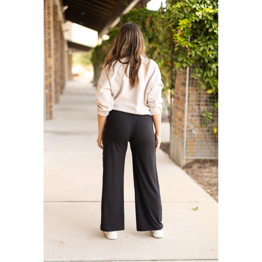 Ready to Ship | The Chelsea - Black Wide Leg with Leopard Panel Loungers