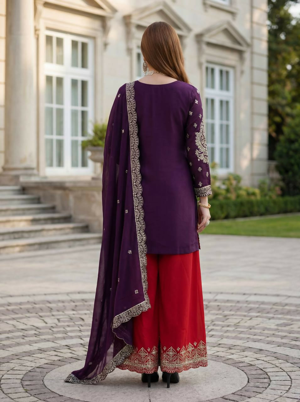 Joban Fashion Purple Silk Embroidered Sharara Set