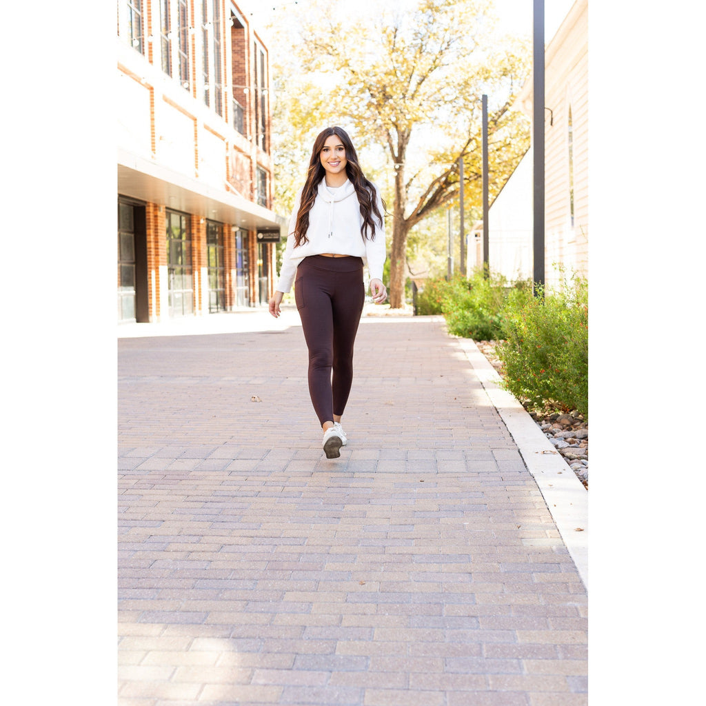 Ready to Ship | The Belle - Brown FLEECE Full Length Leggings with Pockets*