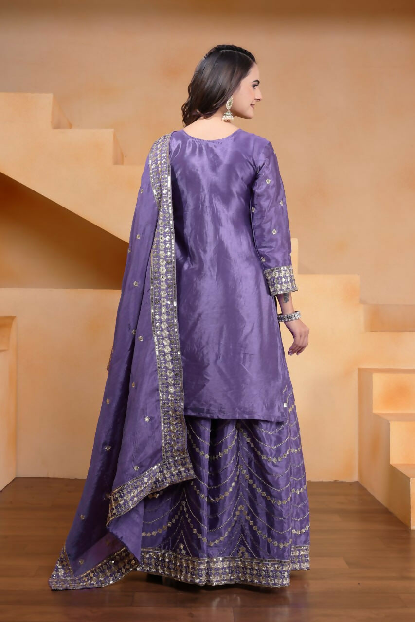 Joban Fashion Purple Silk Embroidered Sharara Set