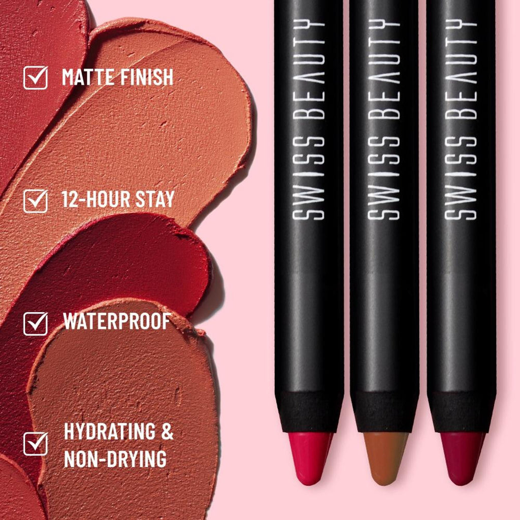 Swiss Beauty Matte Long Lasting Stay Maxx Lip Crayon Lipstick Matte Finish - Red Flag