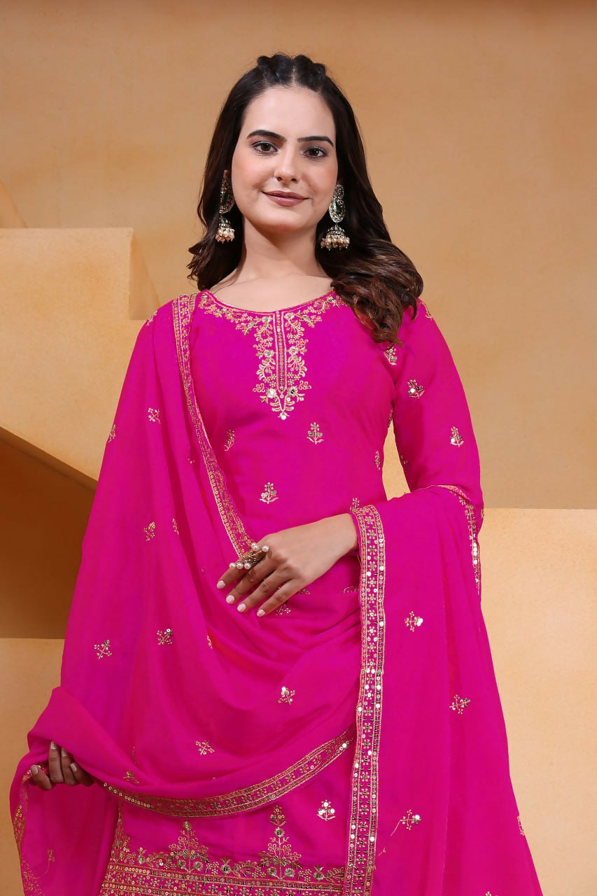 Joban Fashion Pink Silk Embroidered Sharara Set