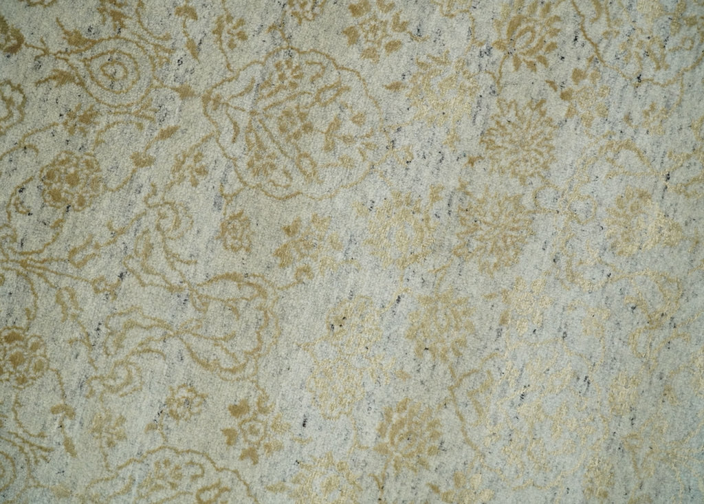 8x10 Fine Hand Knotted Beige and Gold Traditional Vintage Persian Style Antique Silk Rug | AGR21