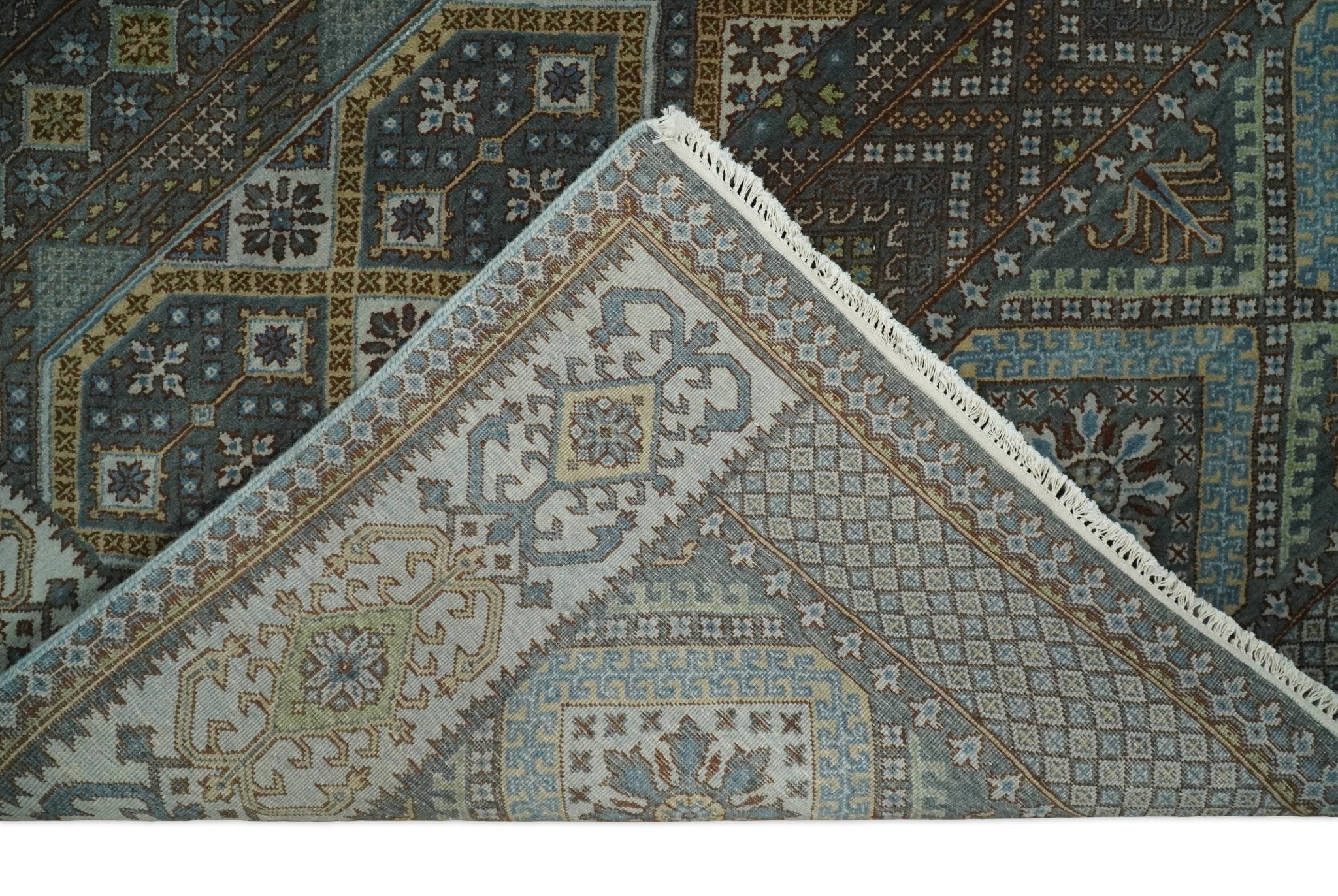 8x10 Fine Hand Knotted Brown and Blue Southwestern Traditional Antique Area Rug | AGR41