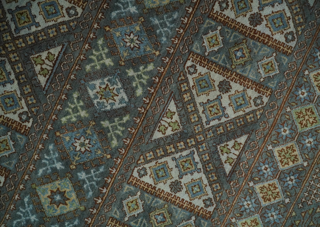 8x10 Fine Hand Knotted Brown and Blue Southwestern Traditional Antique Area Rug | AGR41