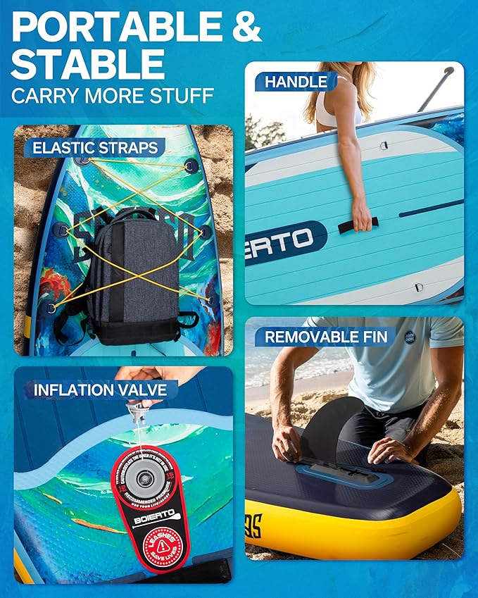 Inflatable Stand Up Paddle Board 10'8“*34"/11'*33" Extra Wide Paddle Boards for Adults, SUP with Premium Accessories & Nylon Backpack, Adjustable Paddle, Hand Pump, Bottom Fin, Leash