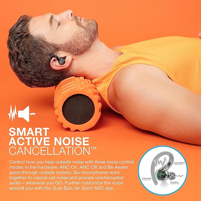 JLab Epic Air Sport ANC Gen 2 True Wireless Bluetooth Earbuds, Headphones for Working Out, IP66 Sweatproof, 15-Hour Battery Life +55-Hour Charging Case, Music Controls, 3 EQ Sound Settings