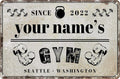 Custom Gym Sign Wall Art Decor Personalized Name Aluminum Metal Sign Retro Workout Room Fitness Center Tin Sign