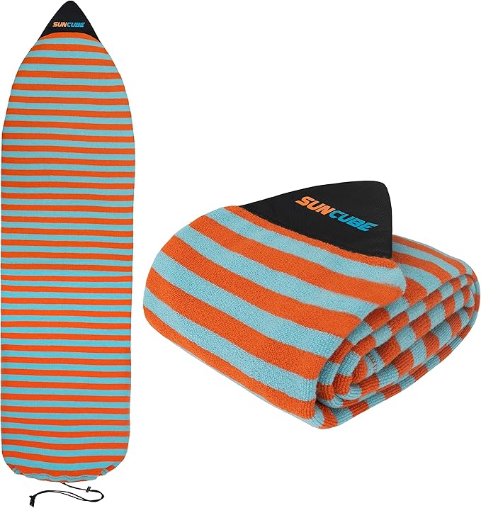 SUN CUBE Surfboard Sock Cover, Protective Surf Bag for Surfing Board, Light Stretchy Surfbag Sleeve for Longboard, Hybrid (8'6'', Black White)