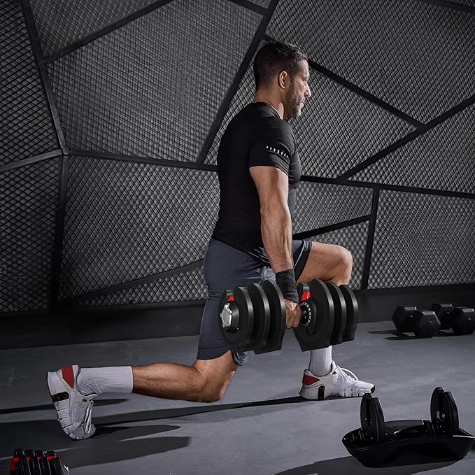 Yaheetech Adjustable Dumbbell Set 28/40/52.5/90LBS Adjustable Dumbbells Fast Adjust Dumbbell Weight Set with Anti-Slip Handle and Tray for Men/Women Home Gym Strength Training Equipment Single/Pair