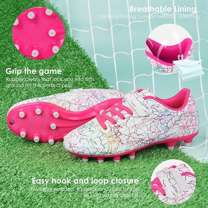 brooman Kids Firm Ground Soccer Cleats Girls Football Cleats with Shin Guards and Soccer Socks