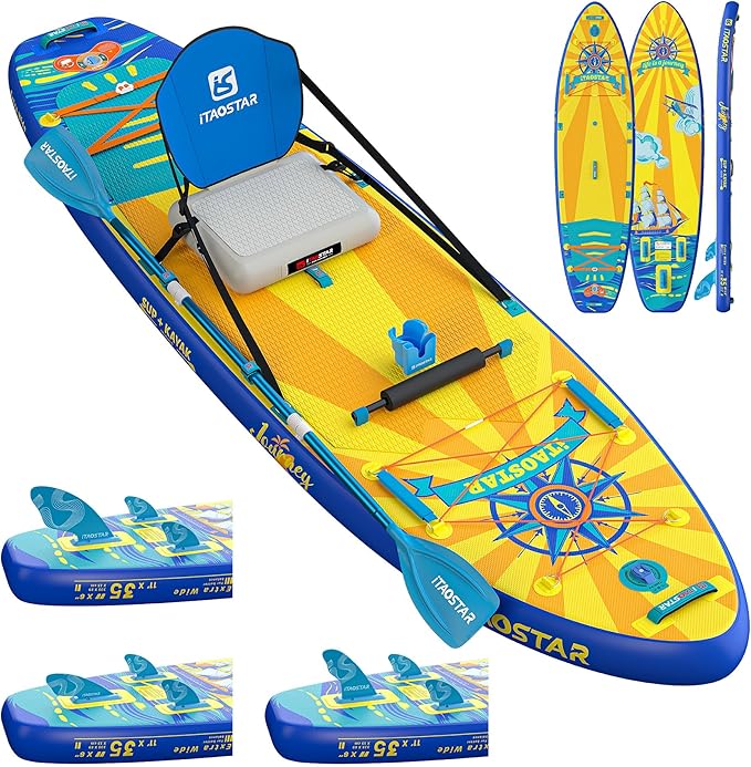 Journey 11'6" / 11'×34" / 11'×35" Extra Wide Paddle Board, One-Stop Premium SUP Board Accessories, Tailored Fins, Stable Inflatable Stand Up Paddle Boards for Youth/Adults of All Skill Levels