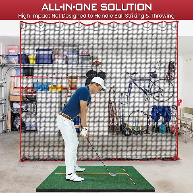 Golf Netting, 10ft, 15ft, 20ft Sports Netting - Heavy Duty High Impact Multi-Sport Practice Net for Golf, Baseball, Soccer, Hockey, Lacrosse, Backyard Driving & Training Barrier